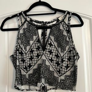 Black floral lace crop top